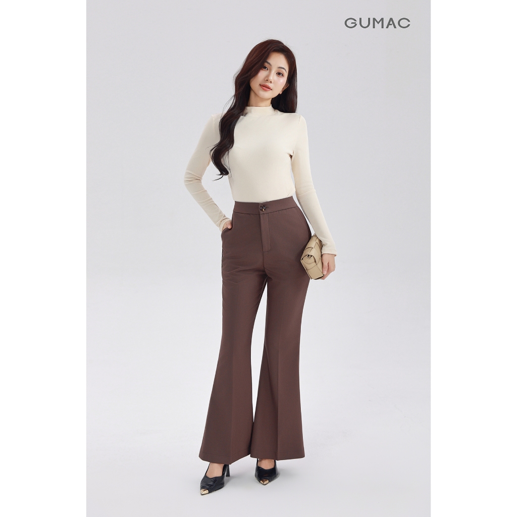 Quần tây nữ ống loe GUMAC bản lưng rời có túi xéo hai bên dài 98cm QG03010