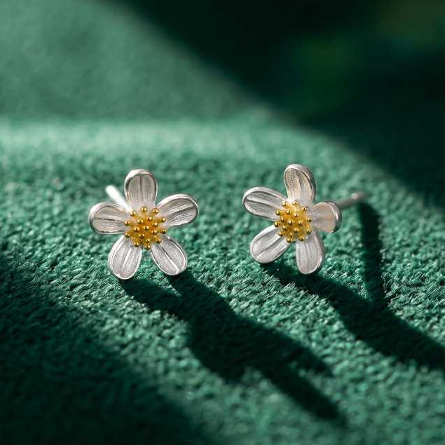 Bông tai bạc bông hoa ChicEar Jewelry, bông tai hàn quốc cá tính bền đẹp [1 cặp]