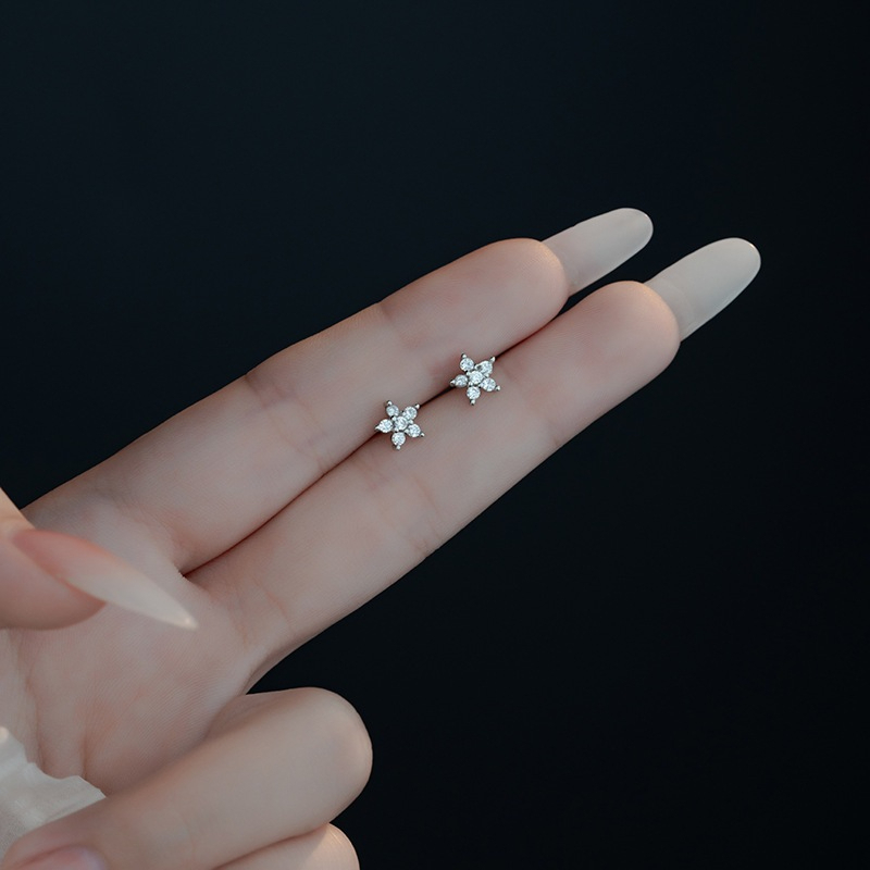 Bông tai bạc đính đá Zircon cỏ bốn lá may mắn ChicEar Jewelry, bông tai hàn quốc cá tính bền đẹp [1 cặp]