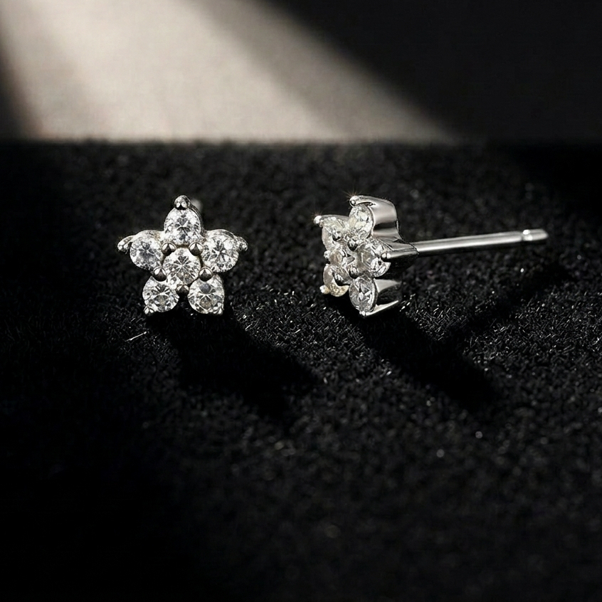 Bông tai bạc đính đá Zircon cỏ bốn lá may mắn ChicEar Jewelry, bông tai hàn quốc cá tính bền đẹp [1 cặp]