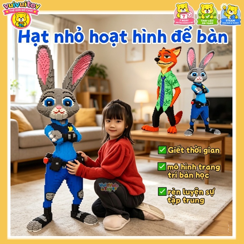 Bộ xếp hình cáo và thỏ cỡ lớn - Đồ chơi giáo dục, quà tặng cho trẻ em, mô hình trang trí