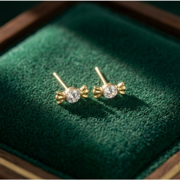 Bông tai bạc viên kẹo ngọt đính đá Zircon, bông tai ChicEar Jewelry hàn quốc cá tính