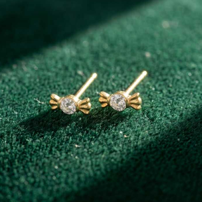 Bông tai bạc viên kẹo ngọt đính đá Zircon, bông tai ChicEar Jewelry hàn quốc cá tính