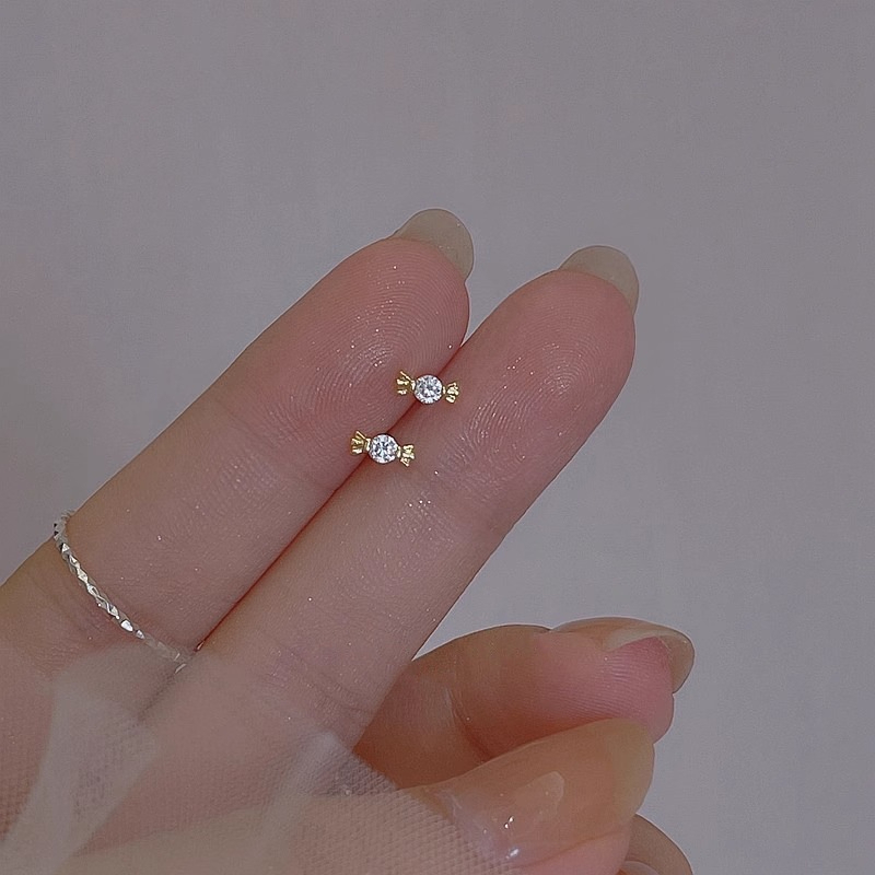 Bông tai bạc viên kẹo ngọt đính đá Zircon, bông tai ChicEar Jewelry hàn quốc cá tính
