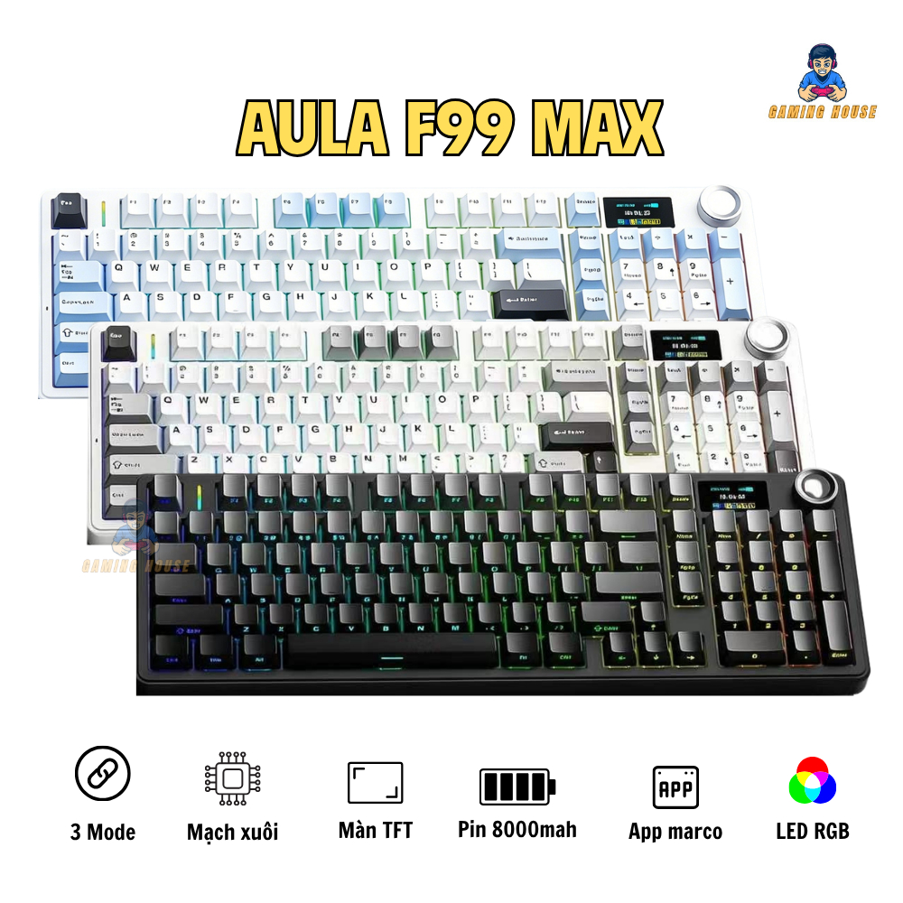 Bàn phím cơ không dây Aula F99 max - 3 mode kết nối - màn hình TFT - Pin 8000mah - Gasket mount | BigBuy360 - bigbuy360.vn