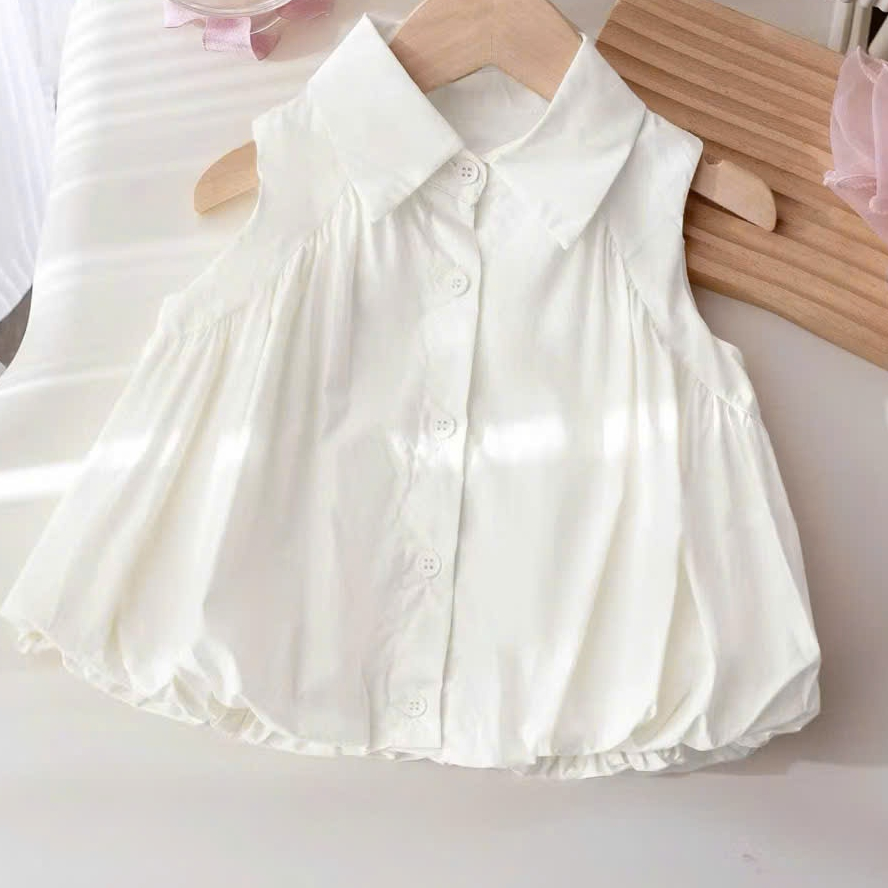 Áo Kiểu Bé Gái Dáng Bí Xòe Nhẹ Áo Sơ Mi Bé Gái Không Tay Phong Cách Hàn Quốc Cho mẹ và Bé gái 13-55kg