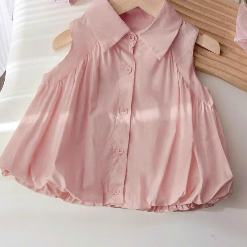 Áo Kiểu Bé Gái Dáng Bí Xòe Nhẹ Áo Sơ Mi Bé Gái Không Tay Phong Cách Hàn Quốc Cho mẹ và Bé gái 13-55kg