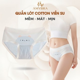 [ MẪU MỚI ] Quần Lót Nữ Cotton Viền Su Lụa Co Giãn Tốt, Quần Chip Dễ Thương Kháng Khuẩn AMYBRA L1164