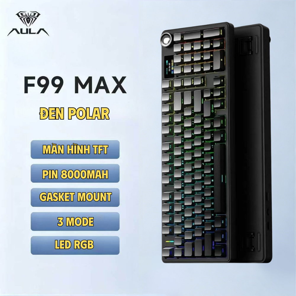 Bàn phím cơ không dây Aula F99 max - 3 mode kết nối - màn hình TFT - Pin 8000mah - Gasket mount | BigBuy360 - bigbuy360.vn