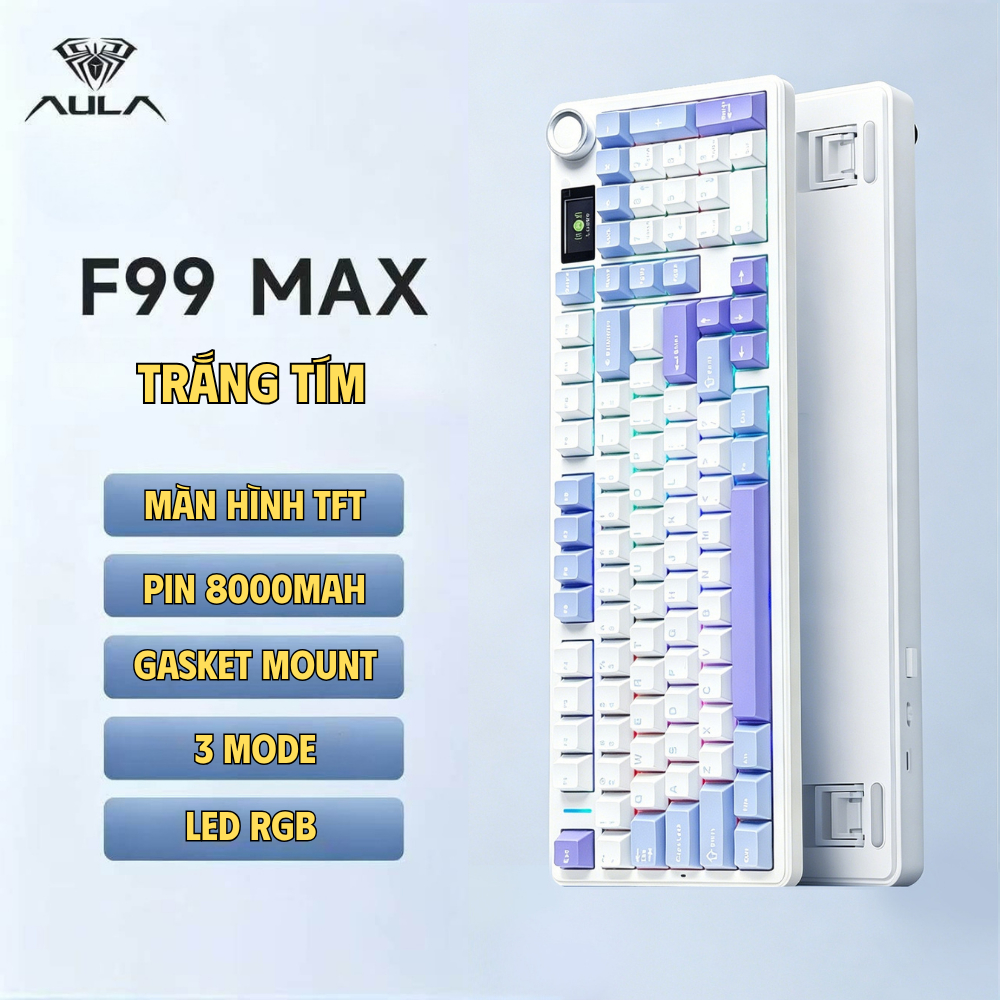 Bàn phím cơ không dây Aula F99 max - 3 mode kết nối - màn hình TFT - Pin 8000mah - Gasket mount | BigBuy360 - bigbuy360.vn