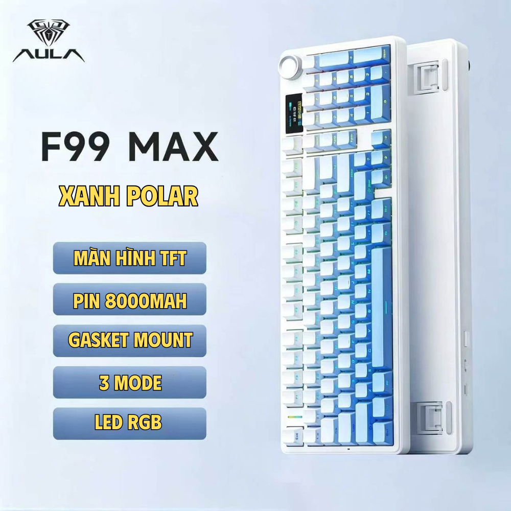 Bàn phím cơ không dây Aula F99 max - 3 mode kết nối - màn hình TFT - Pin 8000mah - Gasket mount | BigBuy360 - bigbuy360.vn