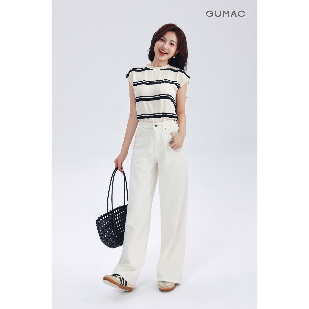 Áo Thun Tanktop Nữ GUMAC Form Suông Cổ Tròn Phối Sọc Tay Cánh Dơi Trẻ Trung LATG0409