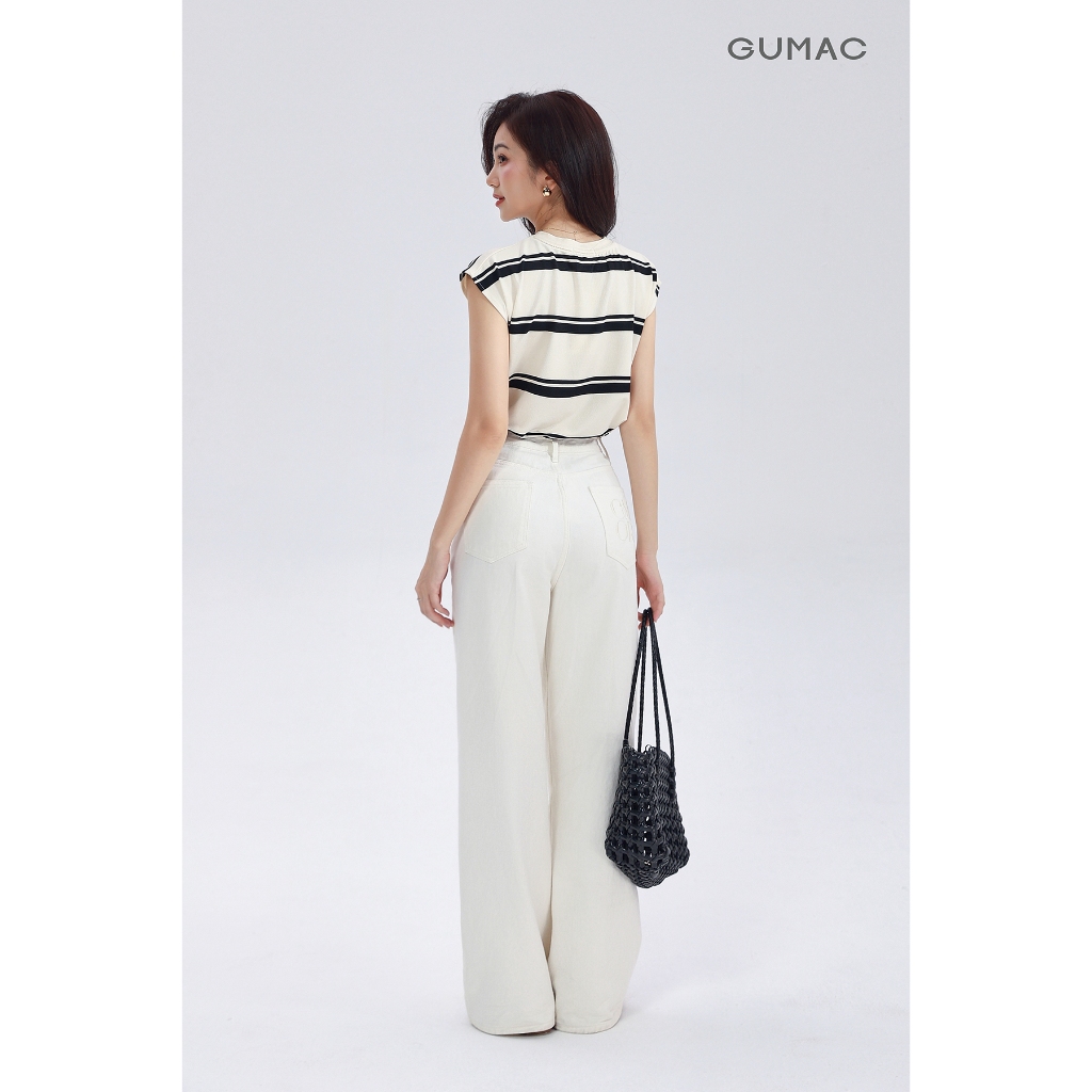 Quần Jeans Nữ GUMAC - Gmorning Ống Suông Túi Đắp Sau Thêu Chữ GMOR Tinh Tế YQJF03049