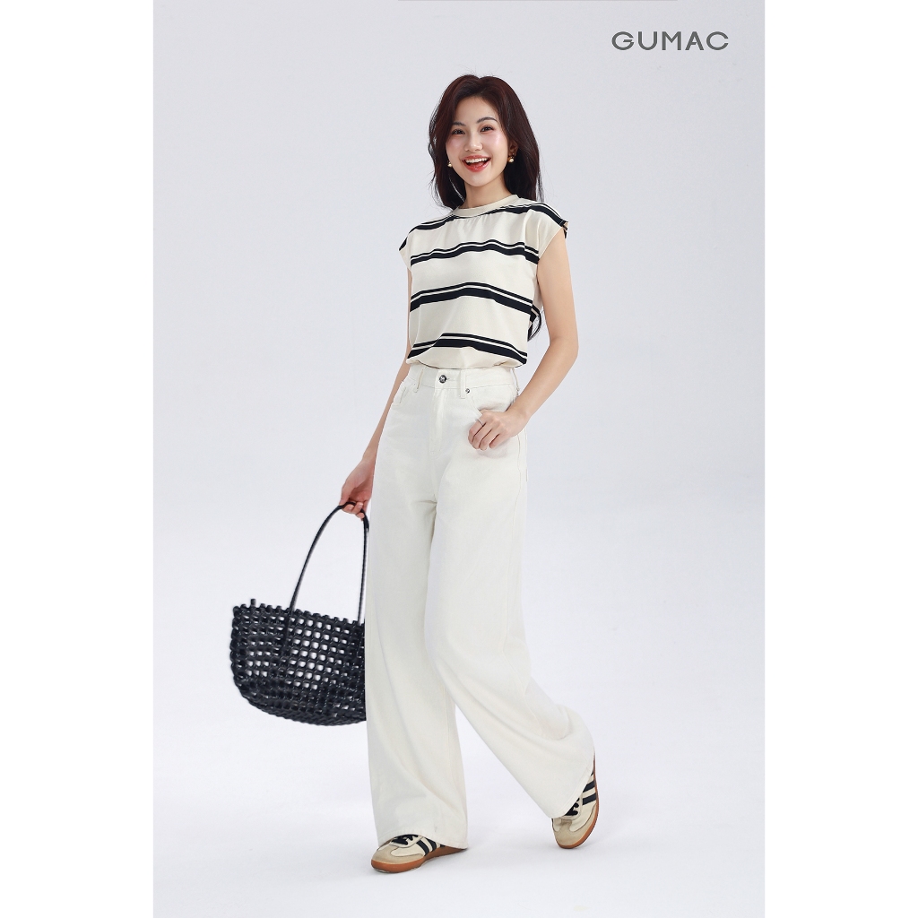 Quần Jeans Nữ GUMAC - Gmorning Ống Suông Túi Đắp Sau Thêu Chữ GMOR Tinh Tế YQJF03049