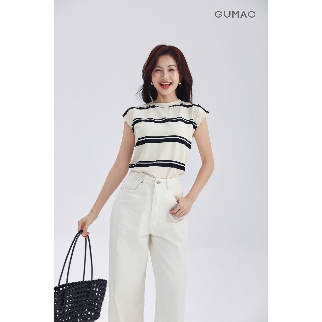Áo Thun Nữ GUMAC Form Suông Tay Liền Cánh Dơi Kẻ Sọc Thun Co Giãn Trendy LATG0409