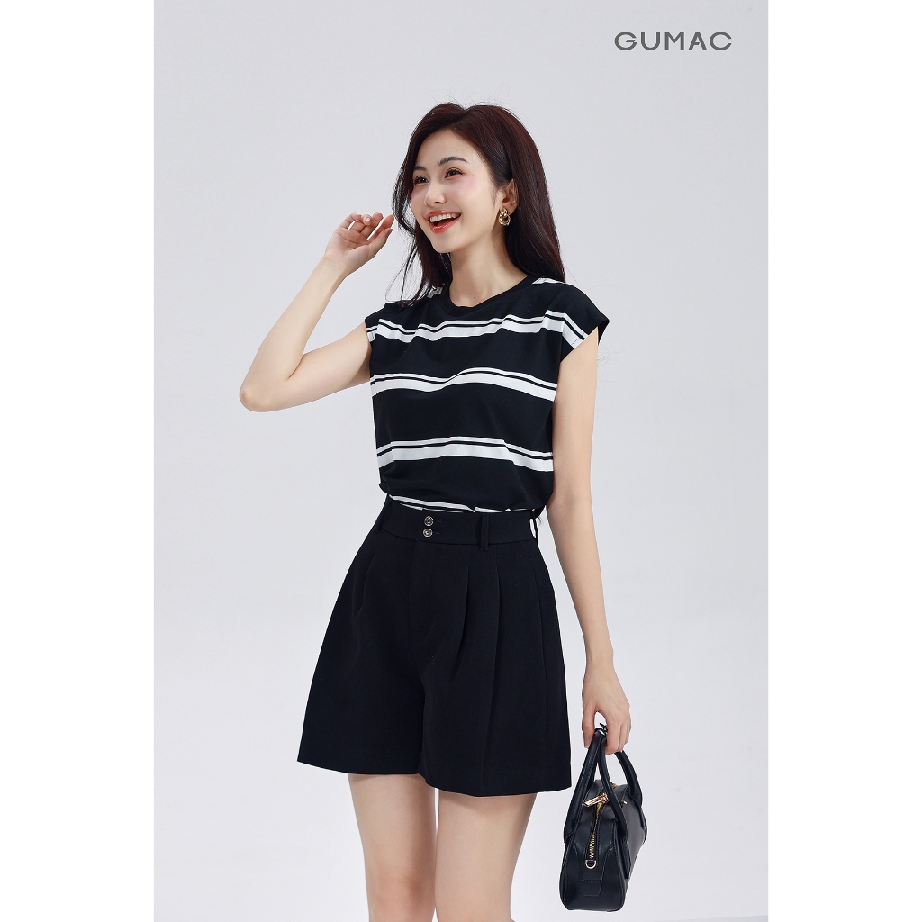 Quần Short Nữ GUMAC Form Suông Lưng Cao Cạp Cao Xếp Ly Nút Đôi Chất Tuyết Mưa Đứng Form Thoải Mái LSHG0408