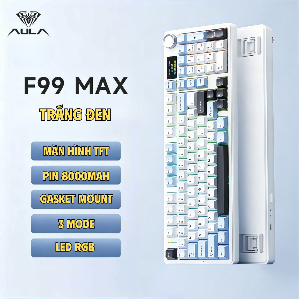 Bàn phím cơ không dây Aula F99 max - 3 mode kết nối - màn hình TFT - Pin 8000mah - Gasket mount | BigBuy360 - bigbuy360.vn