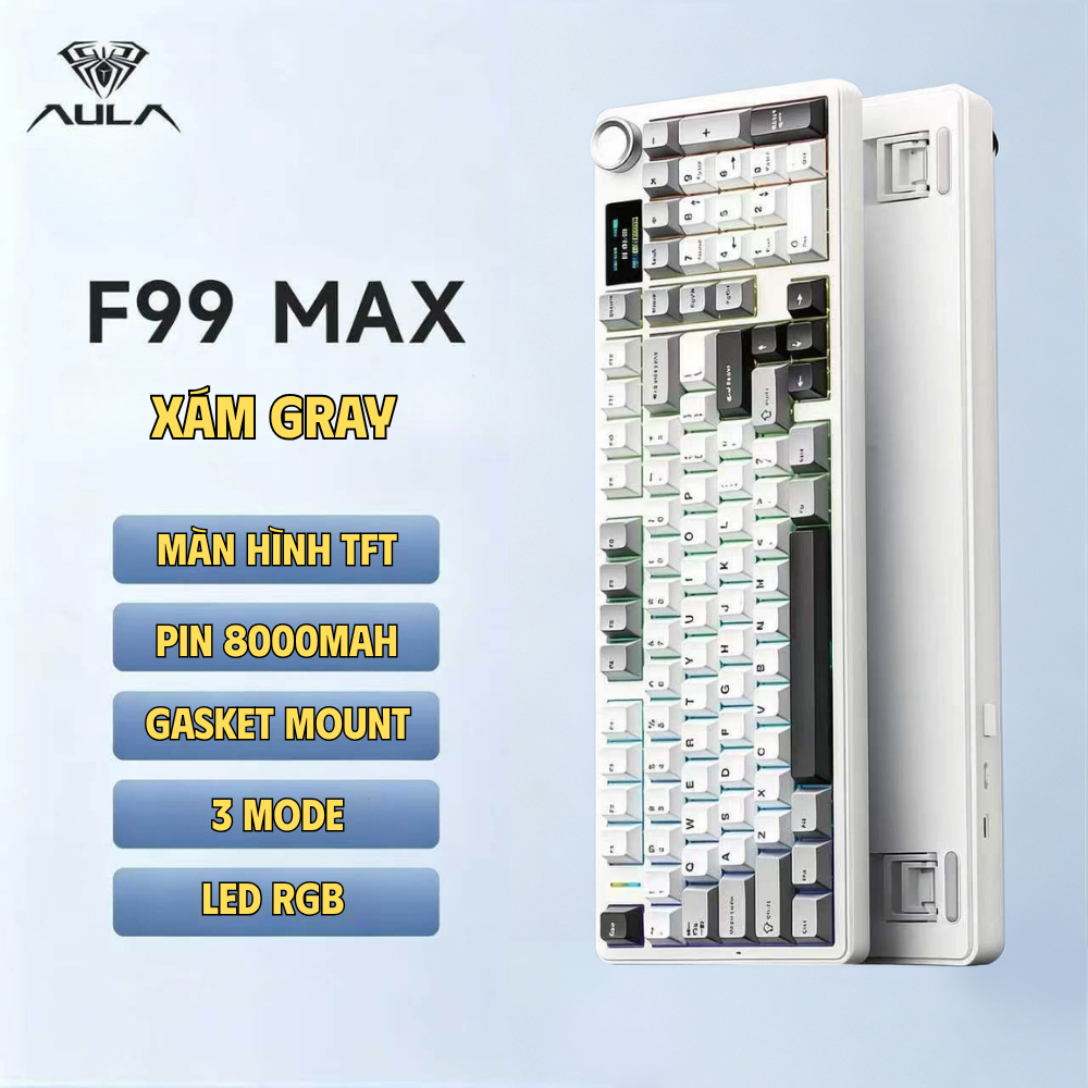 Bàn phím cơ không dây Aula F99 max - 3 mode kết nối - màn hình TFT - Pin 8000mah - Gasket mount | BigBuy360 - bigbuy360.vn