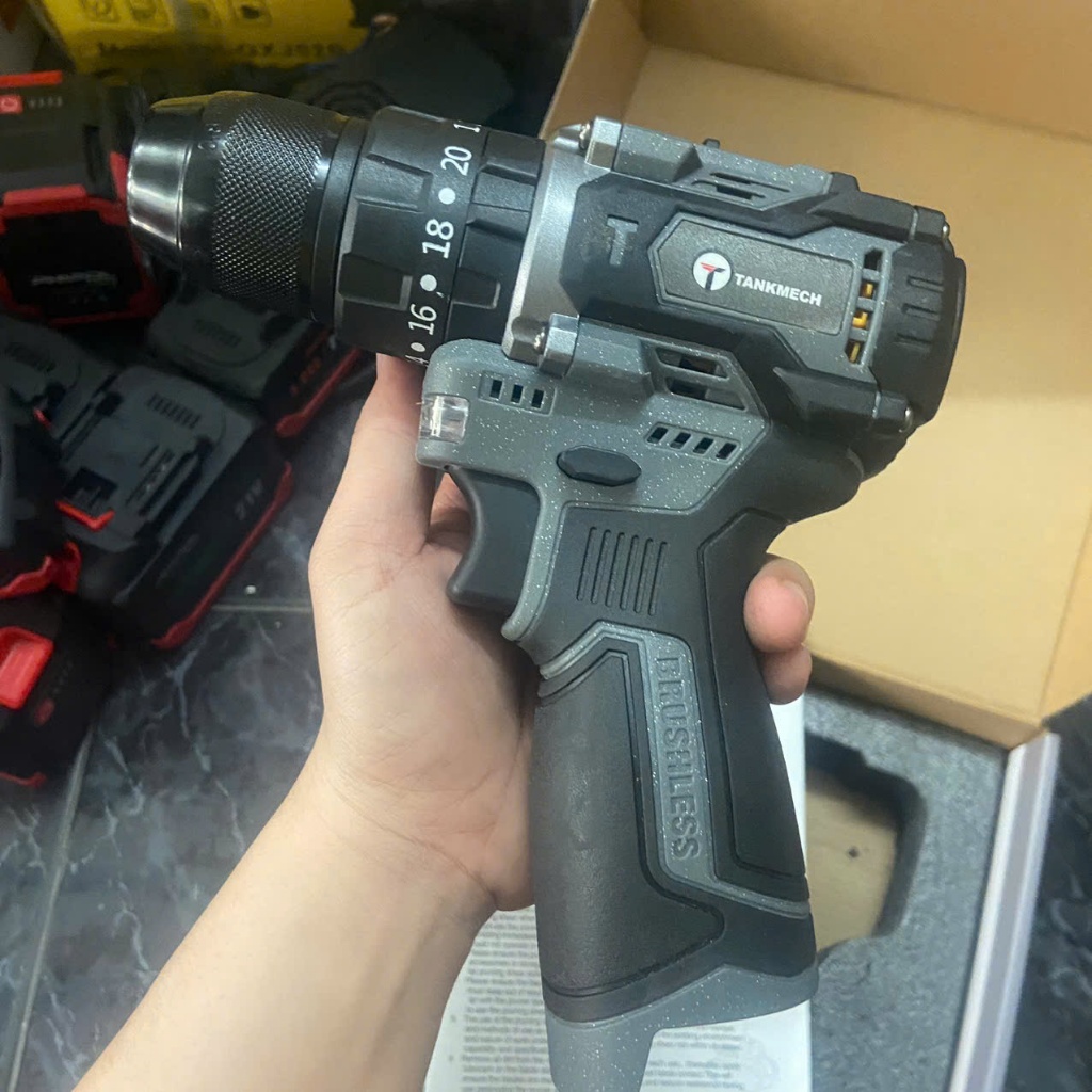 Máy Khoan Pin TANKMECH TK-533 (16V 85Nm) Không Chổi Than Brushless, 3 Chức Năng Khoan Tường Vít Mạnh Chính Hãng