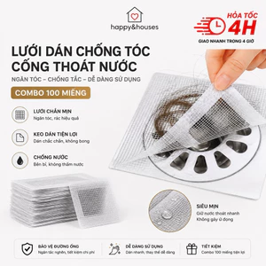 Combo 100 Miếng Lưới Lọc Rác Dán Chống Tắc Nghẽn Cống Thoát Nước Tiện Dụng 10x10cm.