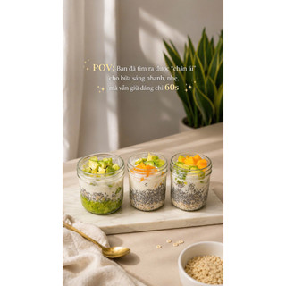 [COMBO 2 HŨ] Hũ Thủy Tinh Healthy 200ml + 300ml | Nắp Nhôm Vặn Kín | Ngâm Yến Mạch Qua Đêm Overnight Oats | Sữa Chua