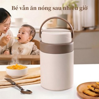 Bình ủ thức ăn inox 316 750ml, giữ nóng 12h, cho bà bầu & bé, an toàn không gỉ Chống tràn, không độc hại