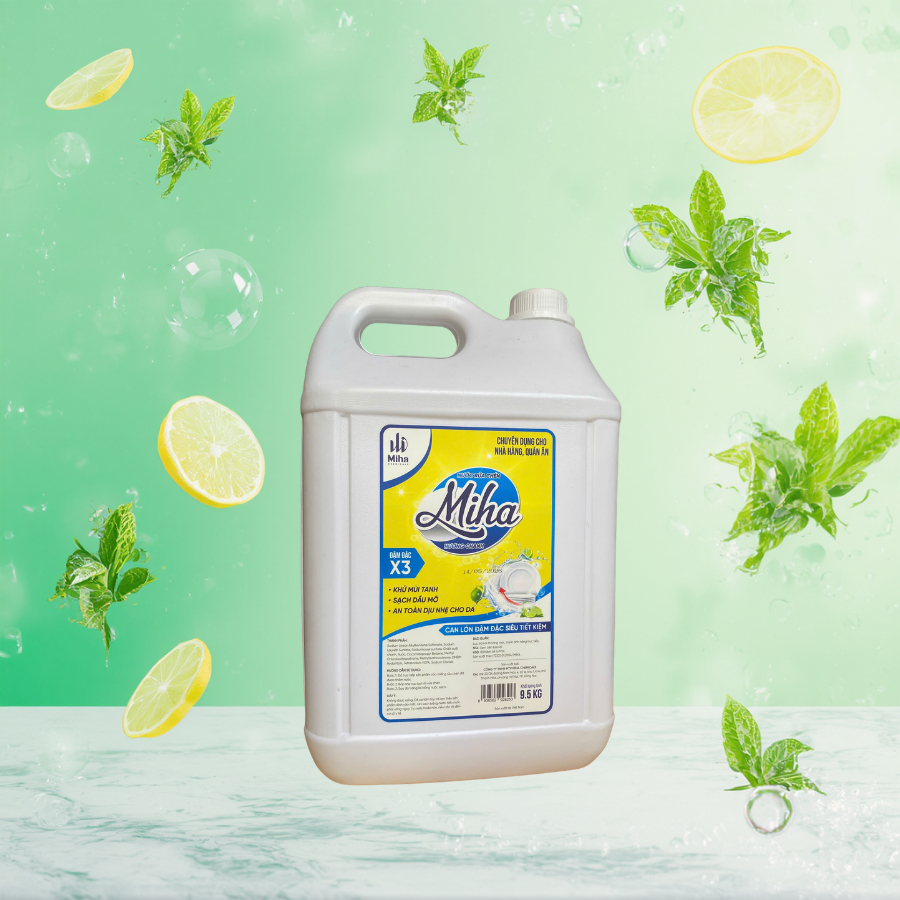 Nước Rửa Chén 9,5Kg, Chuyên Dụng cho nhà hàng,quán ăn, đậm đặc X3, sạch dầu mỡ, không hại da tay.