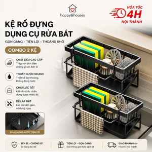 Combo 2 Kệ để đồ rửa chén để đồ rửa bát trên cạnh bồn rửa bằng thép carbon chống gỉ sét có khay hứng nước.