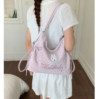 Túi tote nữ phối chấm bi thêu chữ nổi thủ công chất liệu da lộn mềm mịn không phai túi đeo vai nữ thời trang