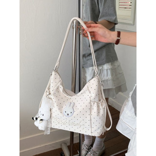 Túi tote nữ phối chấm bi thêu chữ nổi thủ công chất liệu da lộn mềm mịn không phai túi đeo vai nữ thời trang