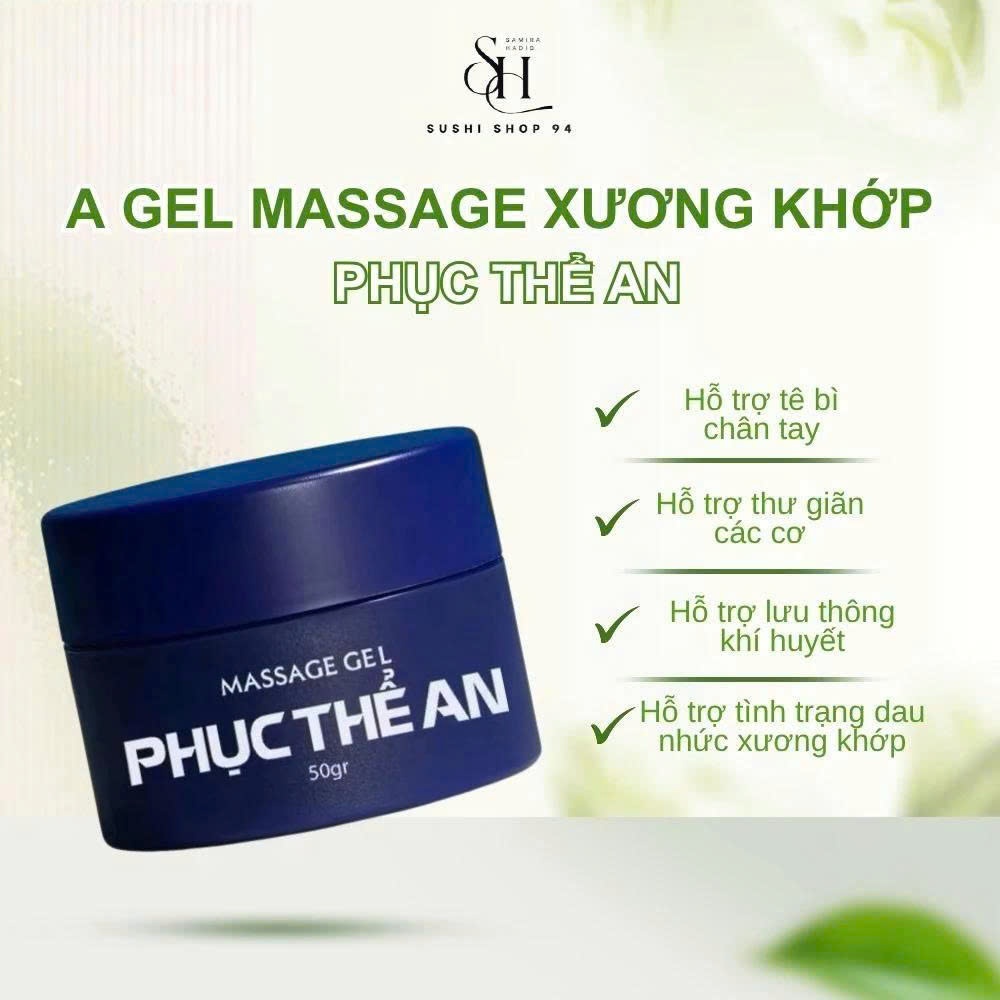 GEL MASSAGE XƯƠNG KHỚP PHỤC THỂ AN HỖ TRỢ VÀ GIẢM ĐAU NHỨC XƯƠNG KHỚP HIỆU QUẢ TIỆN LỢI HỘP 50G