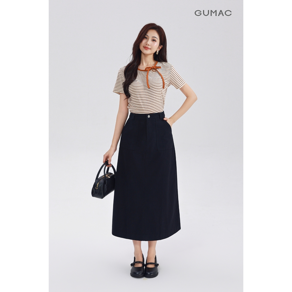 Chân Váy Chữ A Dáng Dài GUMAC - Gmorning Chân Váy Kaki Midi Có Túi Vuông Tôn Dáng Cao Cấp YVF04060