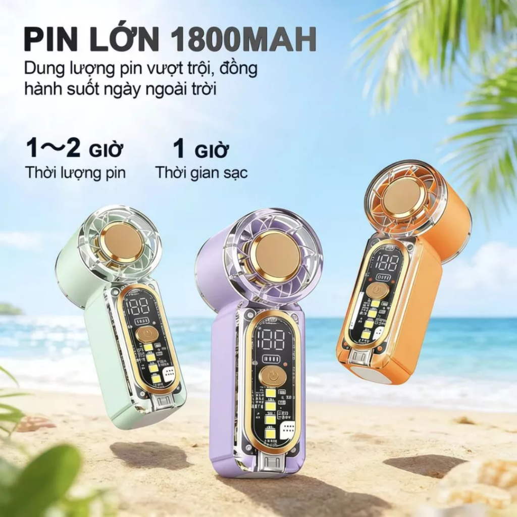 [Mới] Quạt Mini Cầm Tay Tốc Độ Cao 2 Trong 1, 100 Mức Gió, Điều Chỉnh 6 Tốc Độ, Pin Sạc 1800mAh