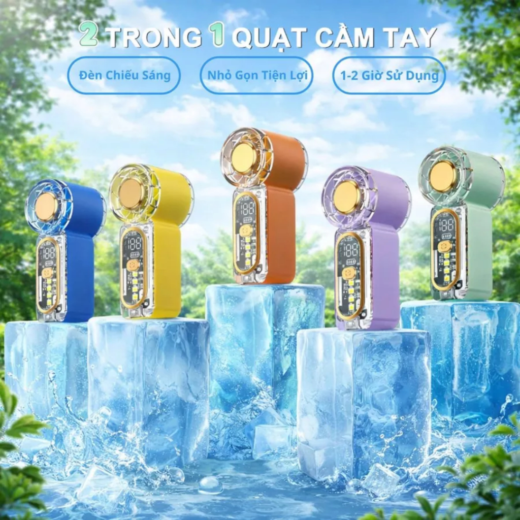 [Mới] Quạt Mini Cầm Tay Tốc Độ Cao 2 Trong 1, 100 Mức Gió, Điều Chỉnh 6 Tốc Độ, Pin Sạc 1800mAh