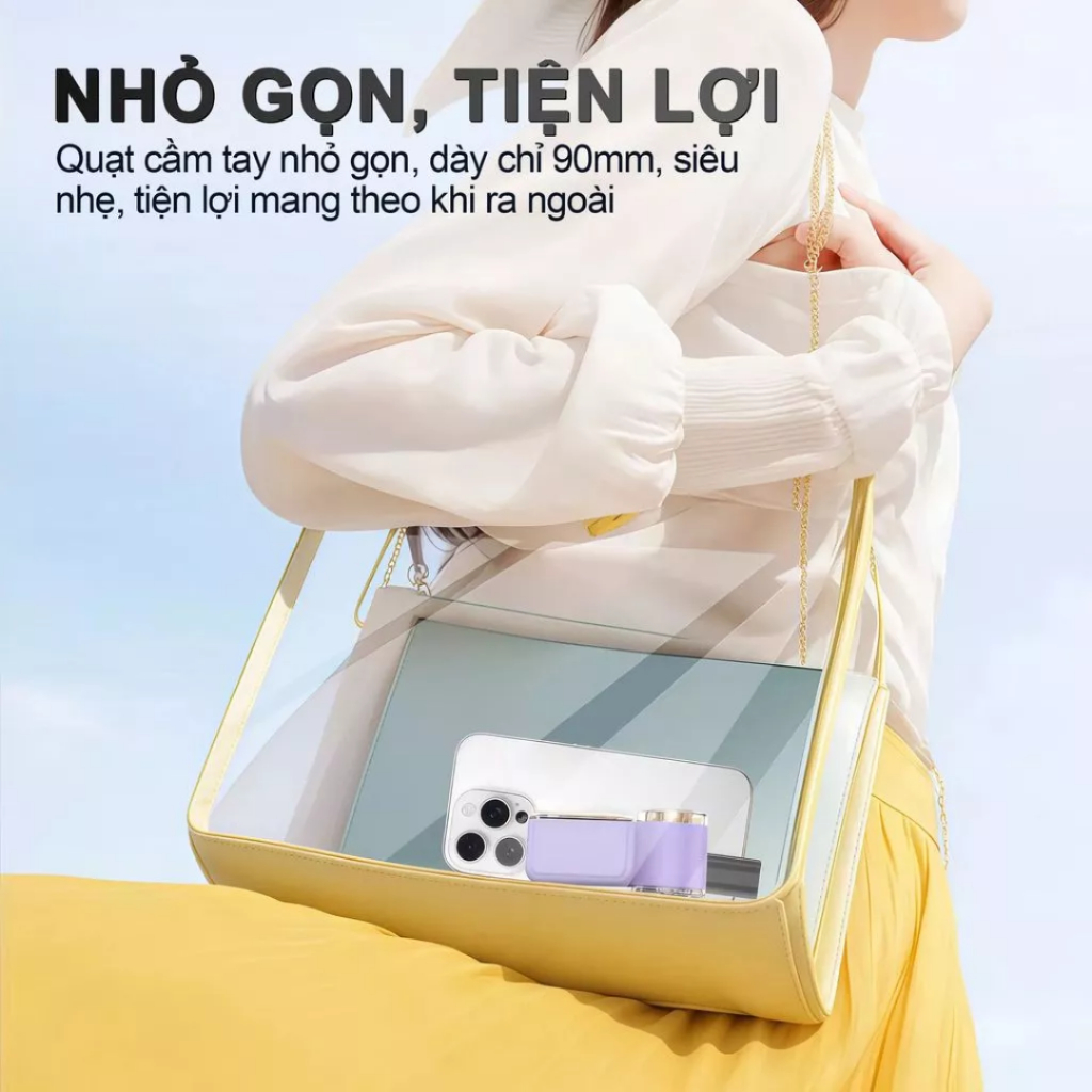 [Mới] Quạt Mini Cầm Tay Tốc Độ Cao 2 Trong 1, 100 Mức Gió, Điều Chỉnh 6 Tốc Độ, Pin Sạc 1800mAh