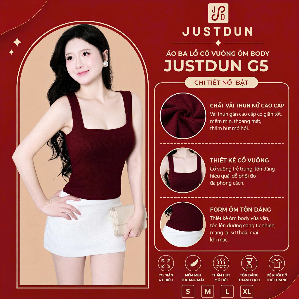 [ÁO 2 LỚP] Áo Thun Ba Lỗ Nữ Sát Nách Cổ Vuông Dáng Ôm Chất Thun Cotton Mềm Mịn, Năng Động JUSTDUN G5