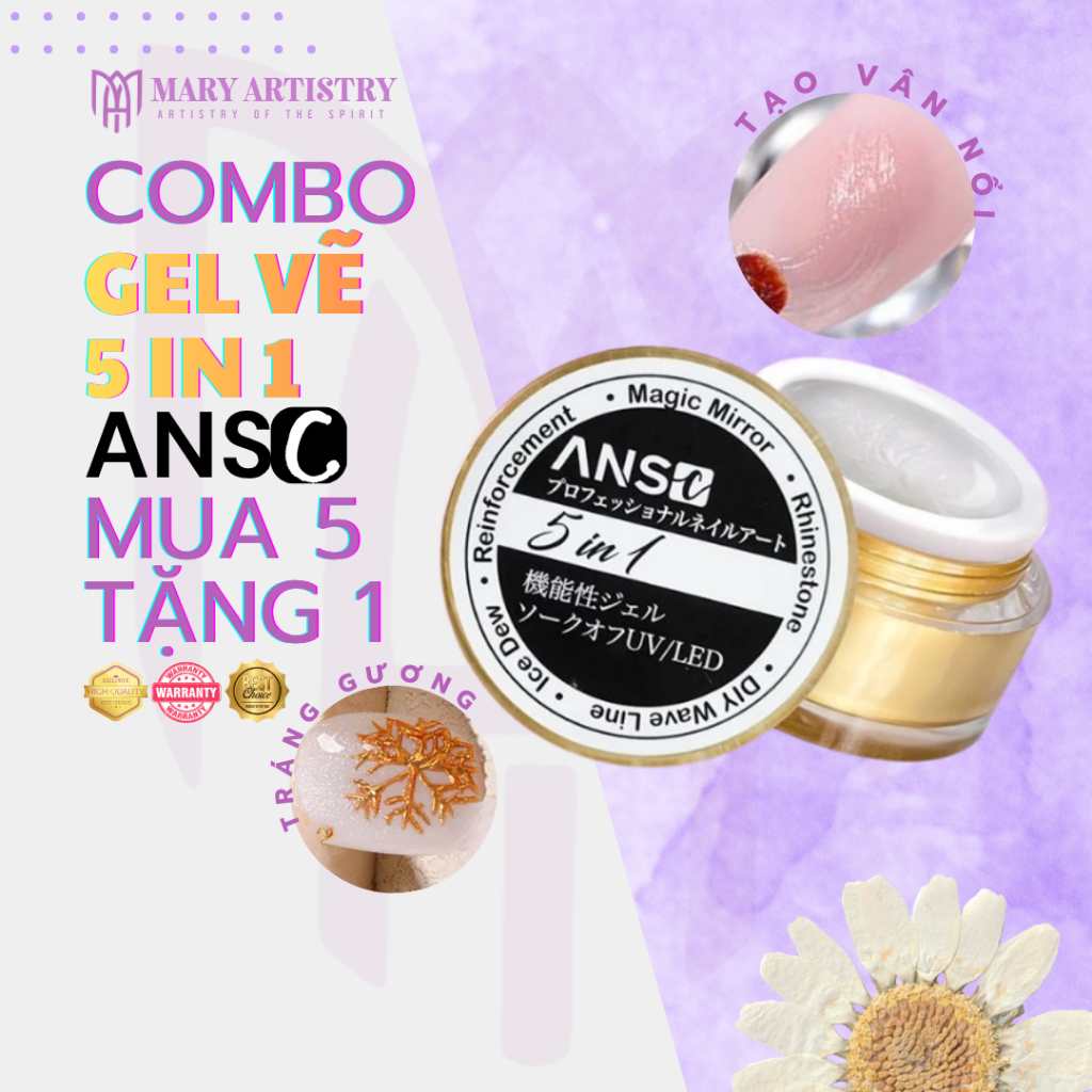 [Mua5Tặng1] Gel Vẽ Nổi 5 Trong 1 ANSC Thuỷ Tinh Đa Năng - Tạo Gợn Sóng, Giọt Sương, Tráng Gương 10g