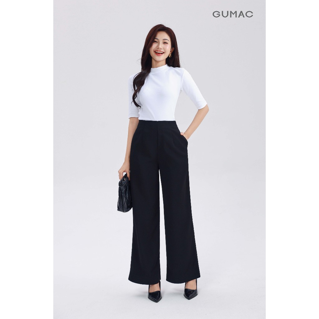 Áo Thun Nữ Cổ Lọ GUMAC Tay Lửng Form Slim Ôm Chất Cotton Borip 4C Co Giãn Thoải Mái ATF11021