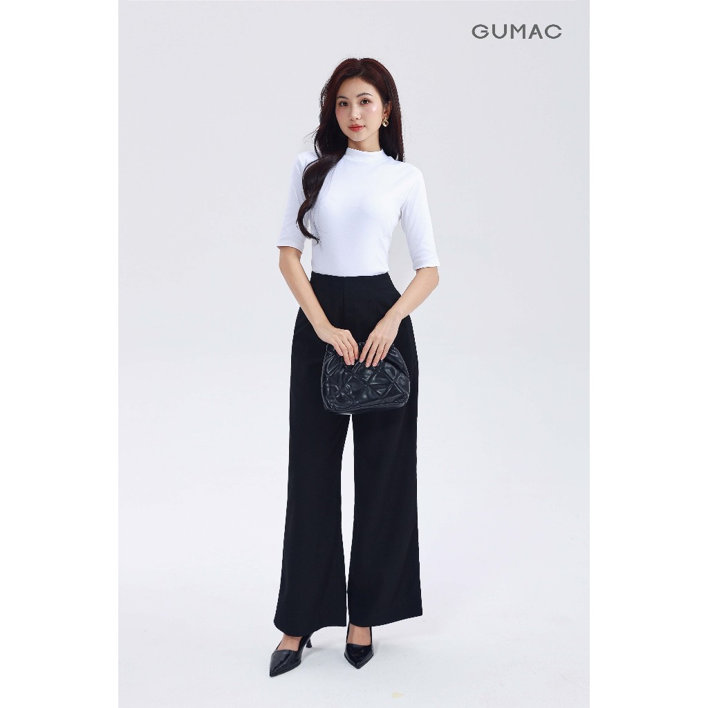 Quần Tây Nữ Ống Rộng Lưng Liền GUMAC Chiết Ben Tôn Dáng Chất Tuyết Mưa Mềm Đứng Form Thanh Lịch LQG05066