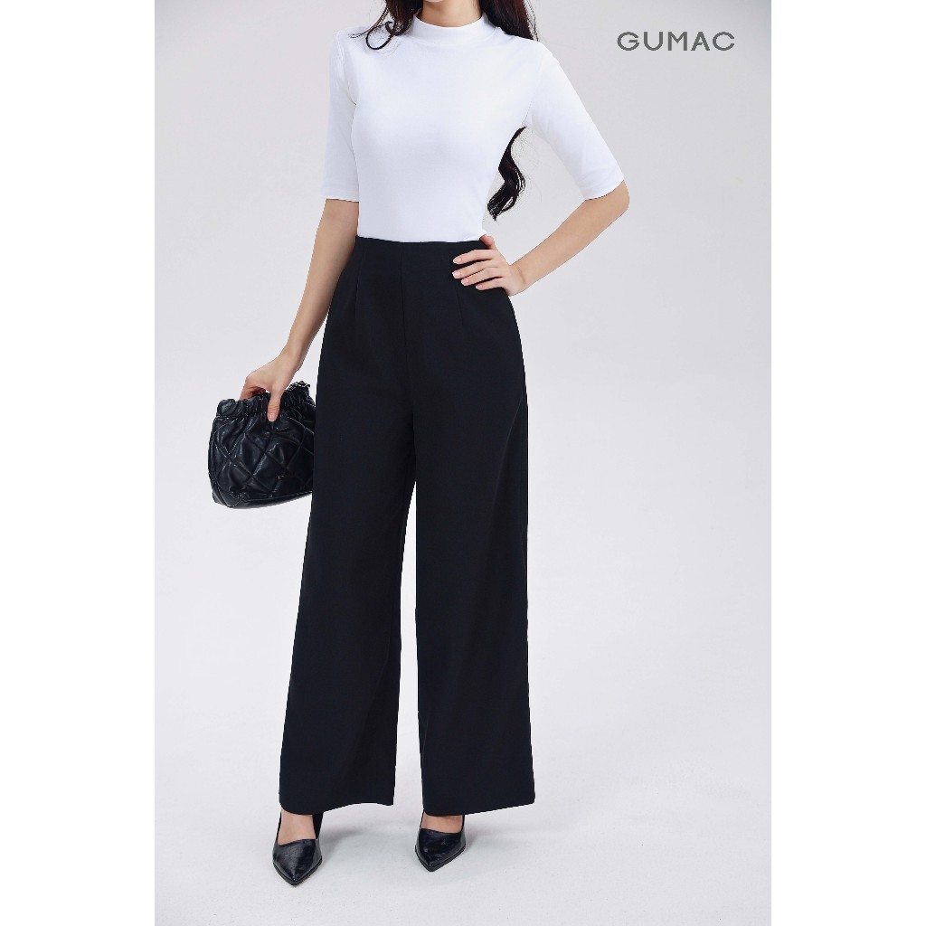 Quần Tây Nữ Ống Rộng Lưng Liền GUMAC Chiết Ben Tôn Dáng Chất Tuyết Mưa Mềm Đứng Form Thanh Lịch LQG05066