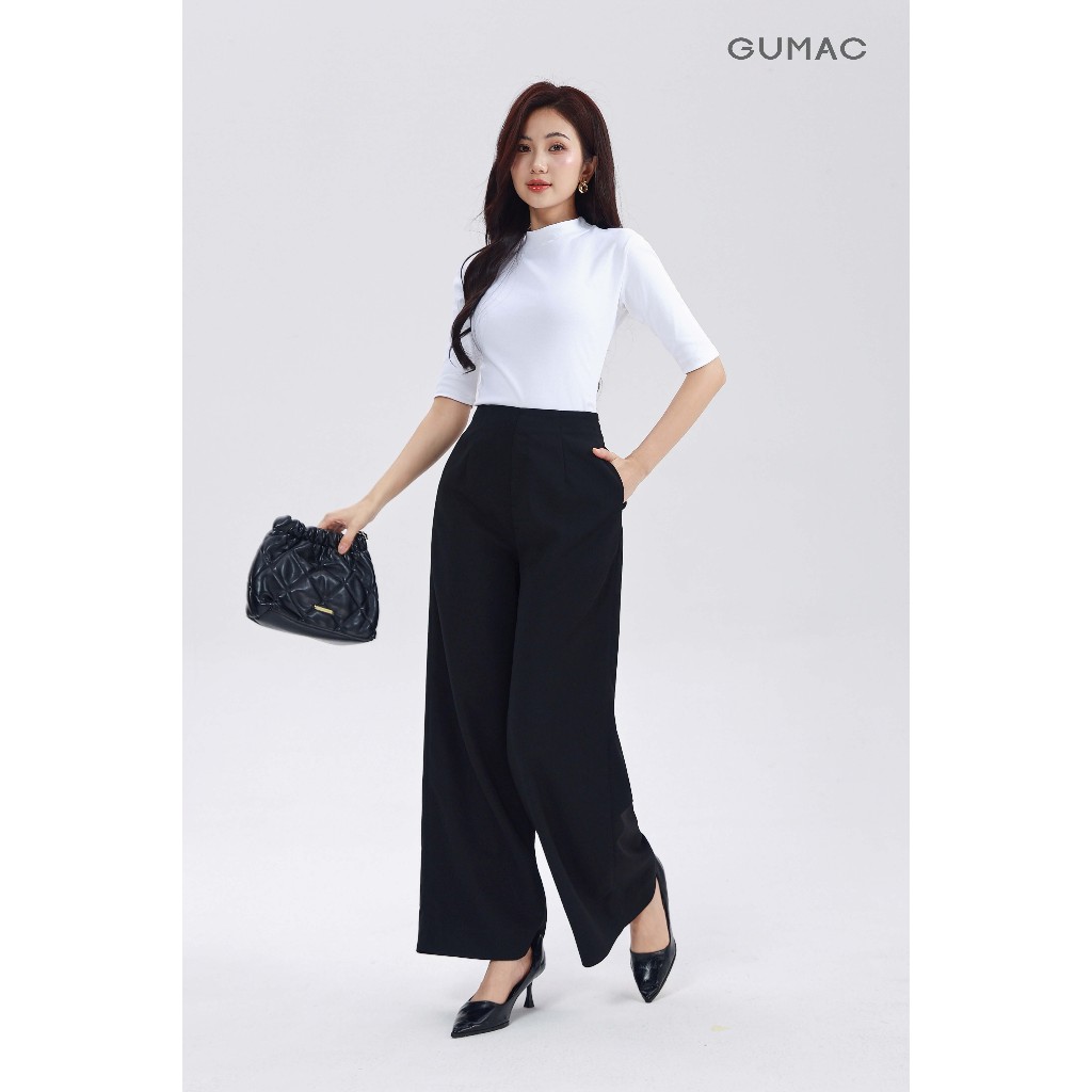 Quần Tây Nữ Ống Rộng Lưng Liền GUMAC Chiết Ben Tôn Dáng Chất Tuyết Mưa Mềm Đứng Form Thanh Lịch LQG05066