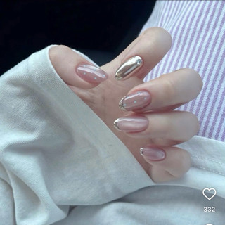 Nailbox thiết kế sang trọng móng tay giả trendy tone hồng so hot Chấm bi tráng gương french đầu móng mắt mèo