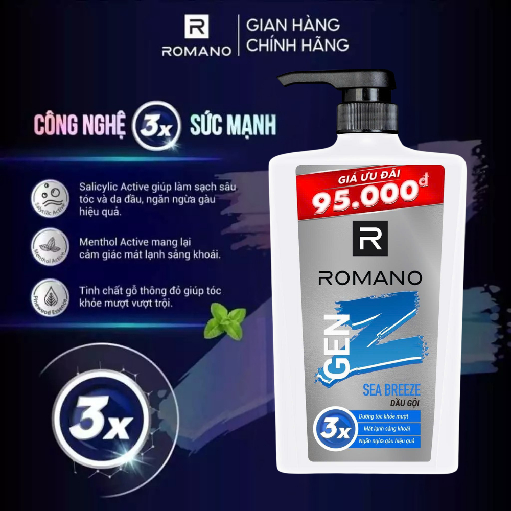[ĐỘC QUYỀN ONLINE] Tắm gội 2in1 / Dầu gội cho nam Romano Gen Z hương Sea Breeze/ Forest Cedar (420g x 2)