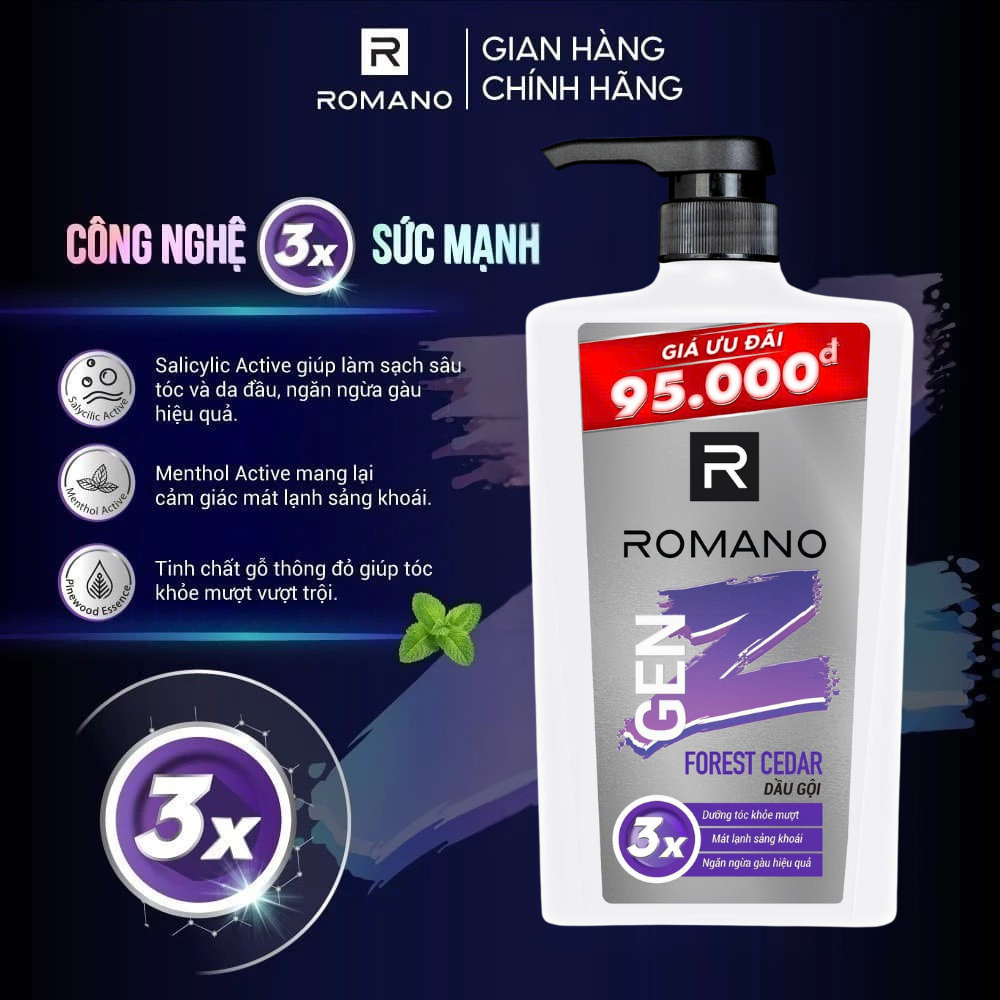 [ĐỘC QUYỀN ONLINE] Tắm gội 2in1 / Dầu gội cho nam Romano Gen Z hương Sea Breeze/ Forest Cedar (420g x 2)