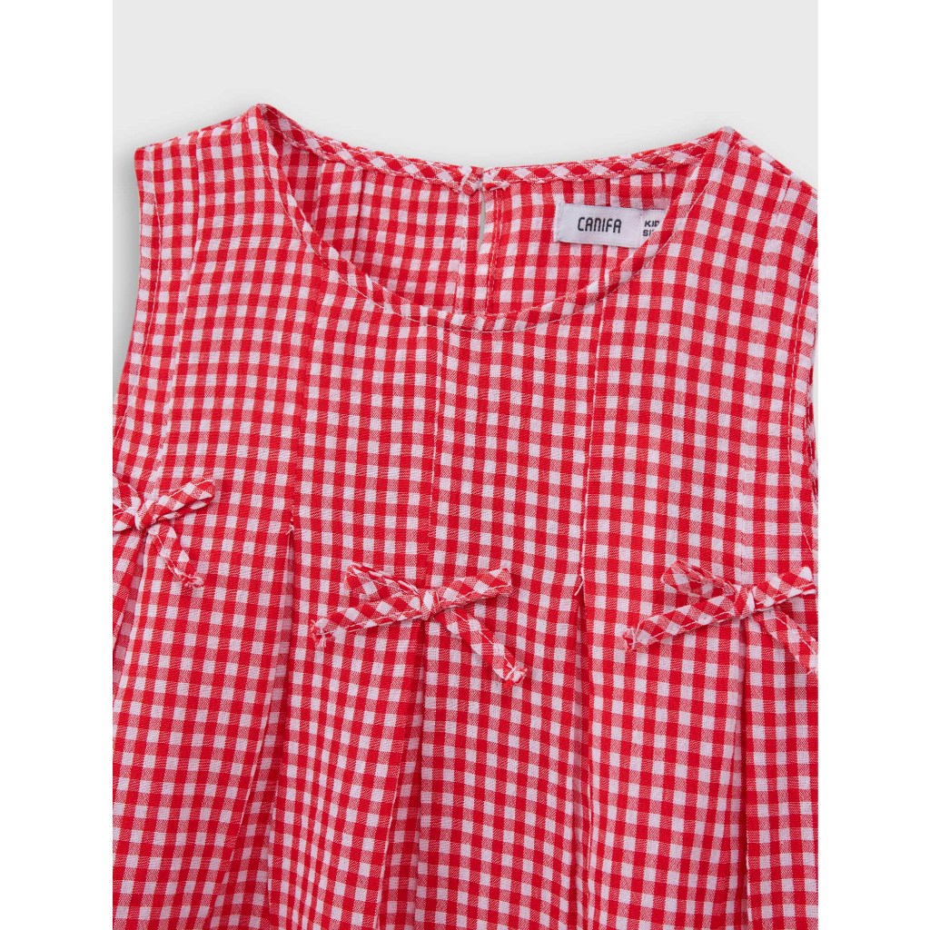 Áo kiểu bé gái CANIFA dáng babydoll không tay đính nơ in họa tiết 1TO26S001