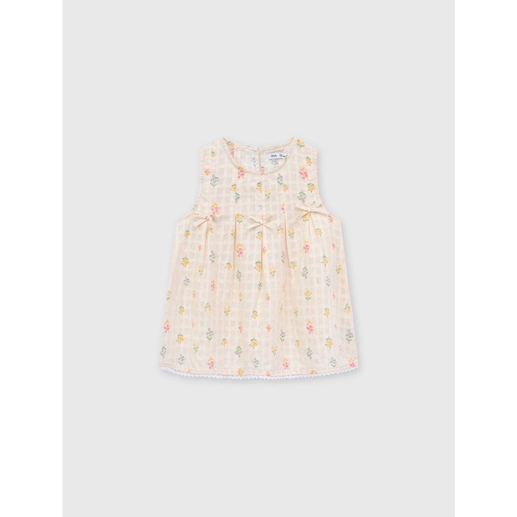 Áo kiểu bé gái CANIFA dáng babydoll không tay đính nơ in họa tiết 1TO26S001
