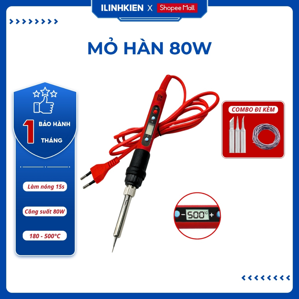 Mỏ hàn 80W điều chỉnh nhiệt độ kèm mũi hàn xịn không bị đen đầu bền bỉ chất lượng cao ILinhkien