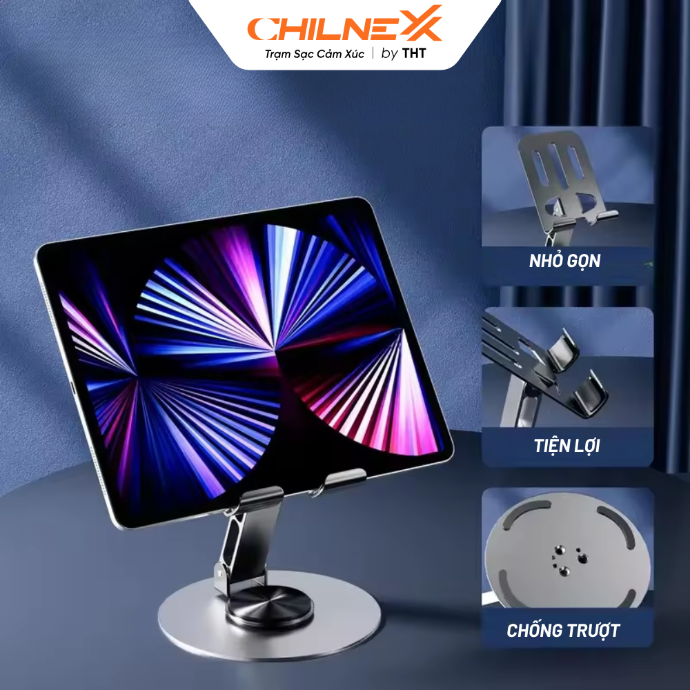 Giá Đỡ Điện Thoại Di Động CHILNEXX kim loại xoay 360 độ có thể gập lại khung hợp kim để bàn