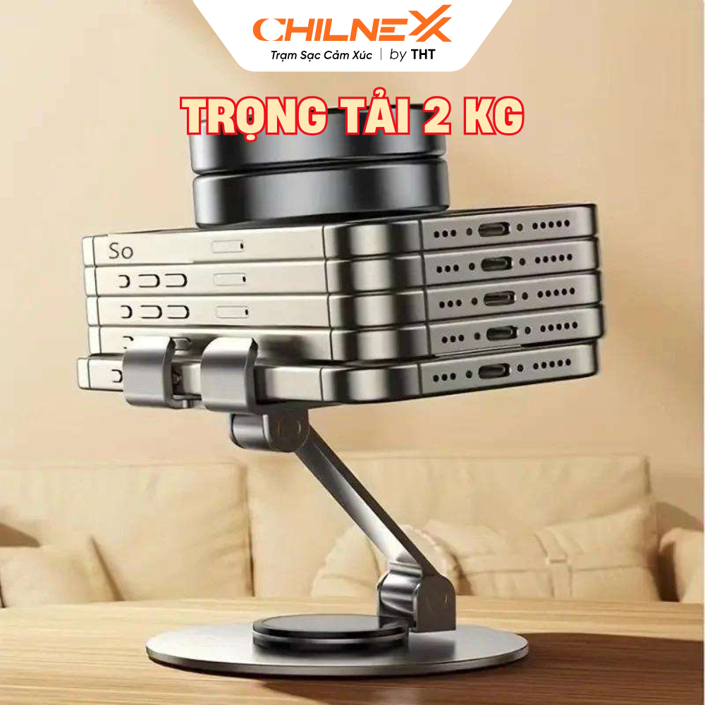 Giá Đỡ Điện Thoại Di Động CHILNEXX kim loại xoay 360 độ có thể gập lại khung hợp kim để bàn