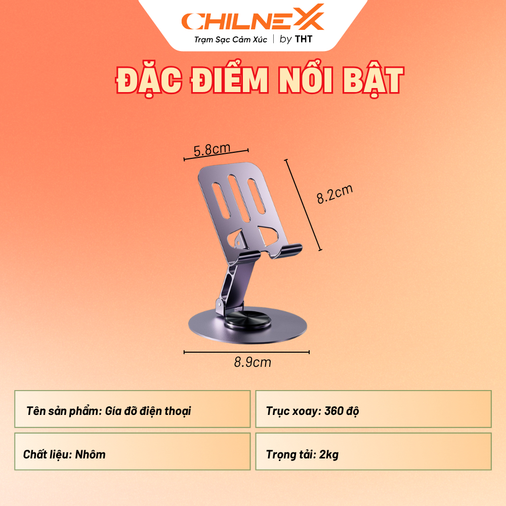 Giá Đỡ Điện Thoại Di Động CHILNEXX kim loại xoay 360 độ có thể gập lại khung hợp kim để bàn